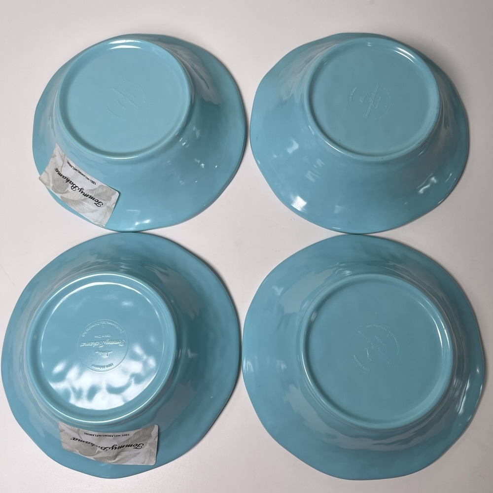 New Tommy Bahama Set Of 4 Teal Melamine Soup / Cereal Bowls With Beaded Trim - Picture 3 of 7